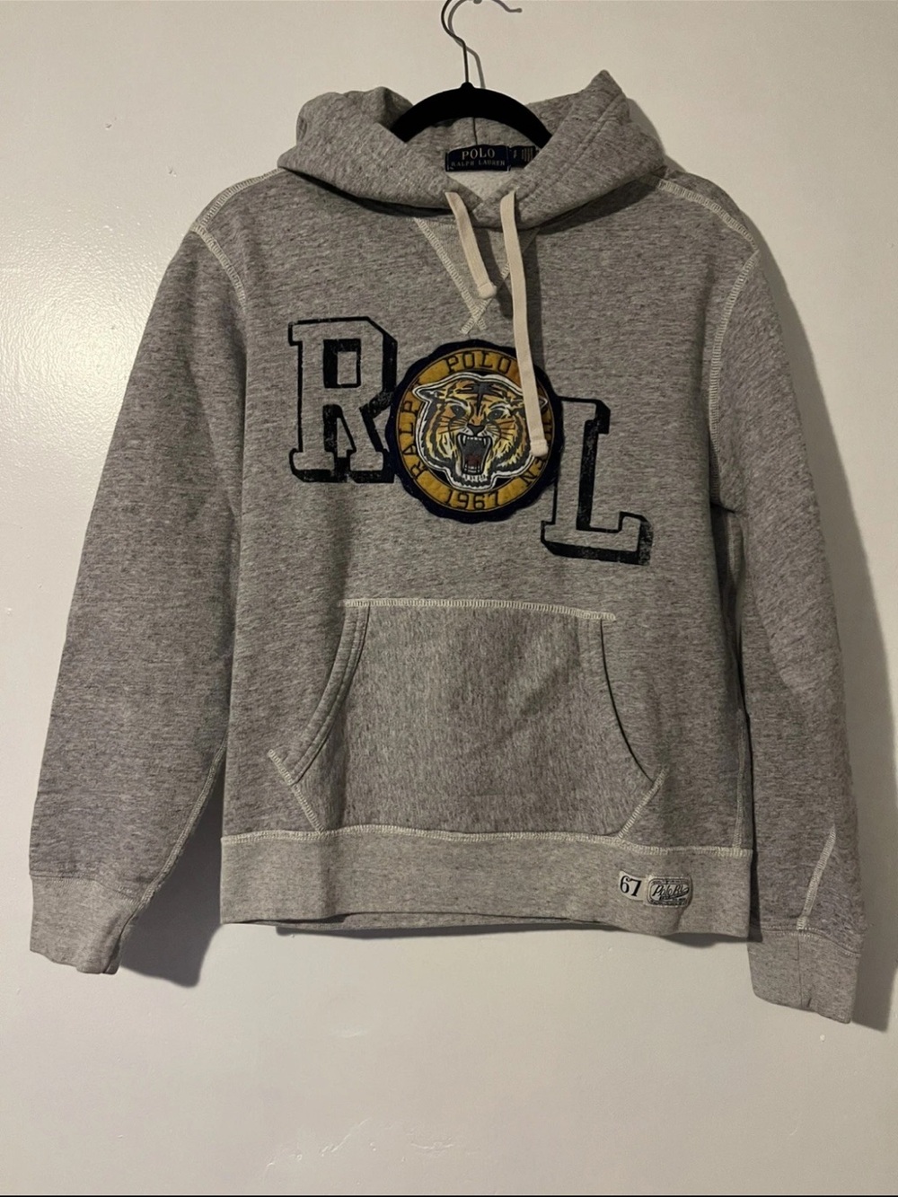 Ralph Lauren Gray Hooded Sweatshirt with Tiger Patch
